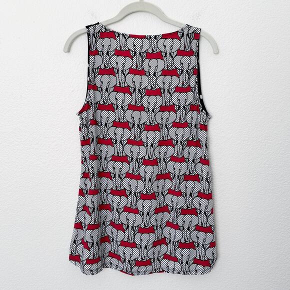 [Crown & Ivy] Navy Polka Dot Elephant Print Sleeveless Tank Size Large Petite LP - Picture 2 of 10